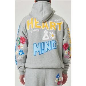 First Row Size M Oversize Heart and Mind Hoodie in Heather Grey Unisex Cotton